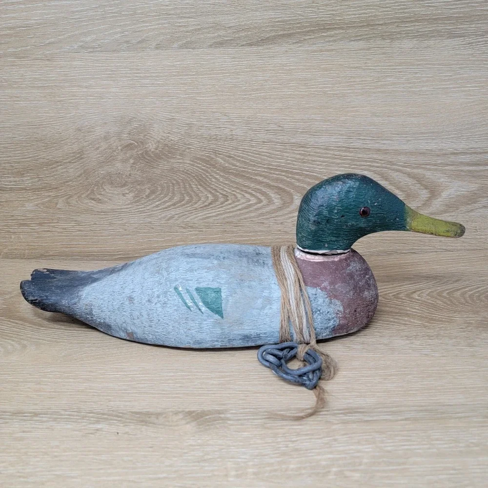 Vintage Wood Duck Decoy Pair Lot Red Glass Eyes Folk Art Carved Lodge‎ Rustic
